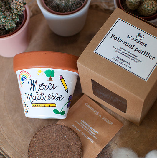 Kit à planter : Merci maîtresse + pot en terre cuite 8 cm de diamètre