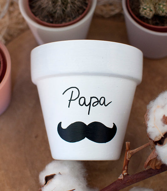 Cache pot / Pot de fleurs en terre cuite : Papa (Moustache) [Bonne fête papa / cadeau papa]