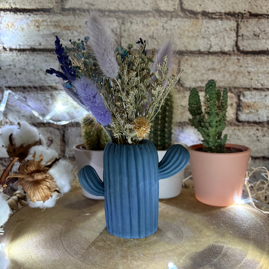 Coffret Vase Cactus avec bouquet de fleurs séchées