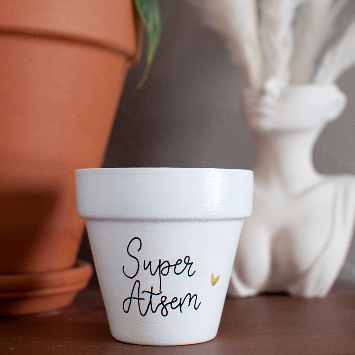 Cache pot / Pot en terre cuite personnalisé : Atsem en or / super Atsem