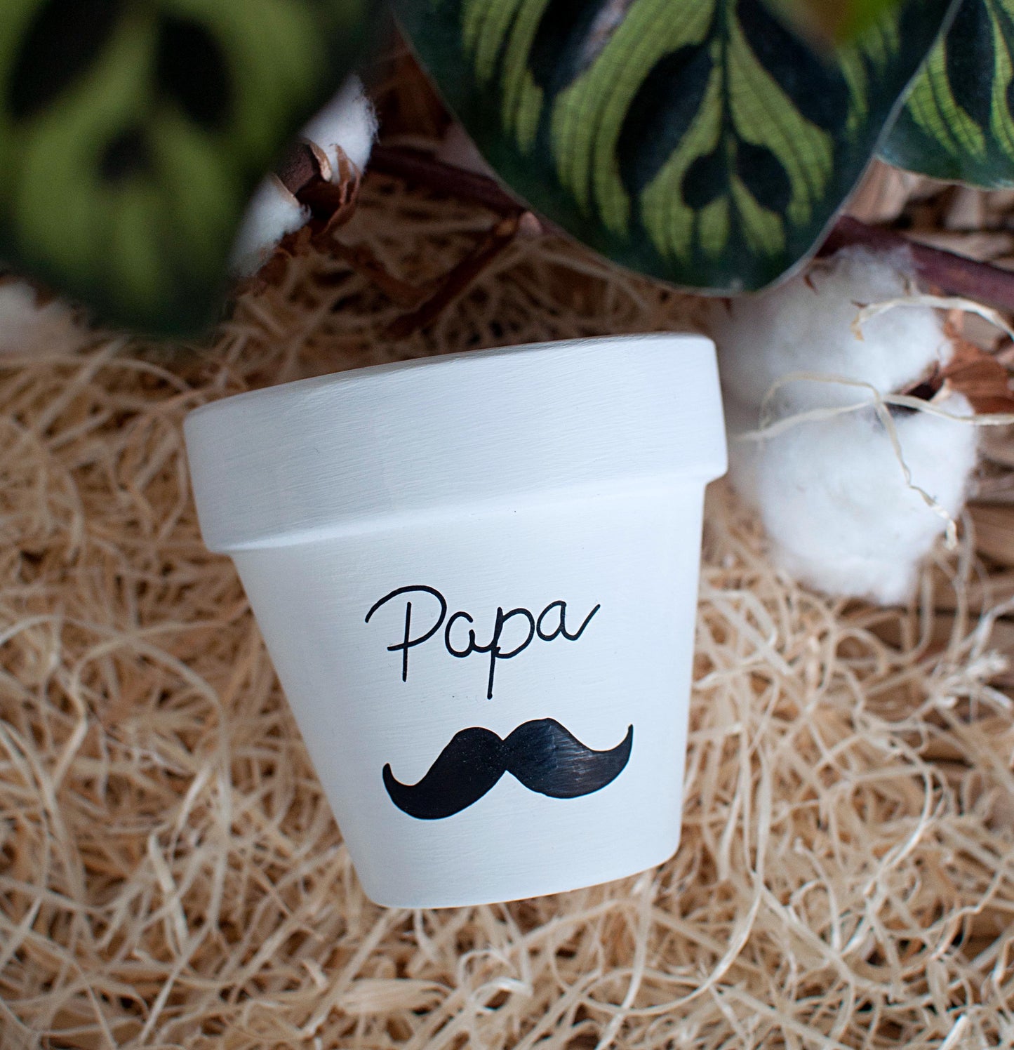 Cache pot / Pot de fleurs en terre cuite : Papa (Moustache) [Bonne fête papa / cadeau papa]