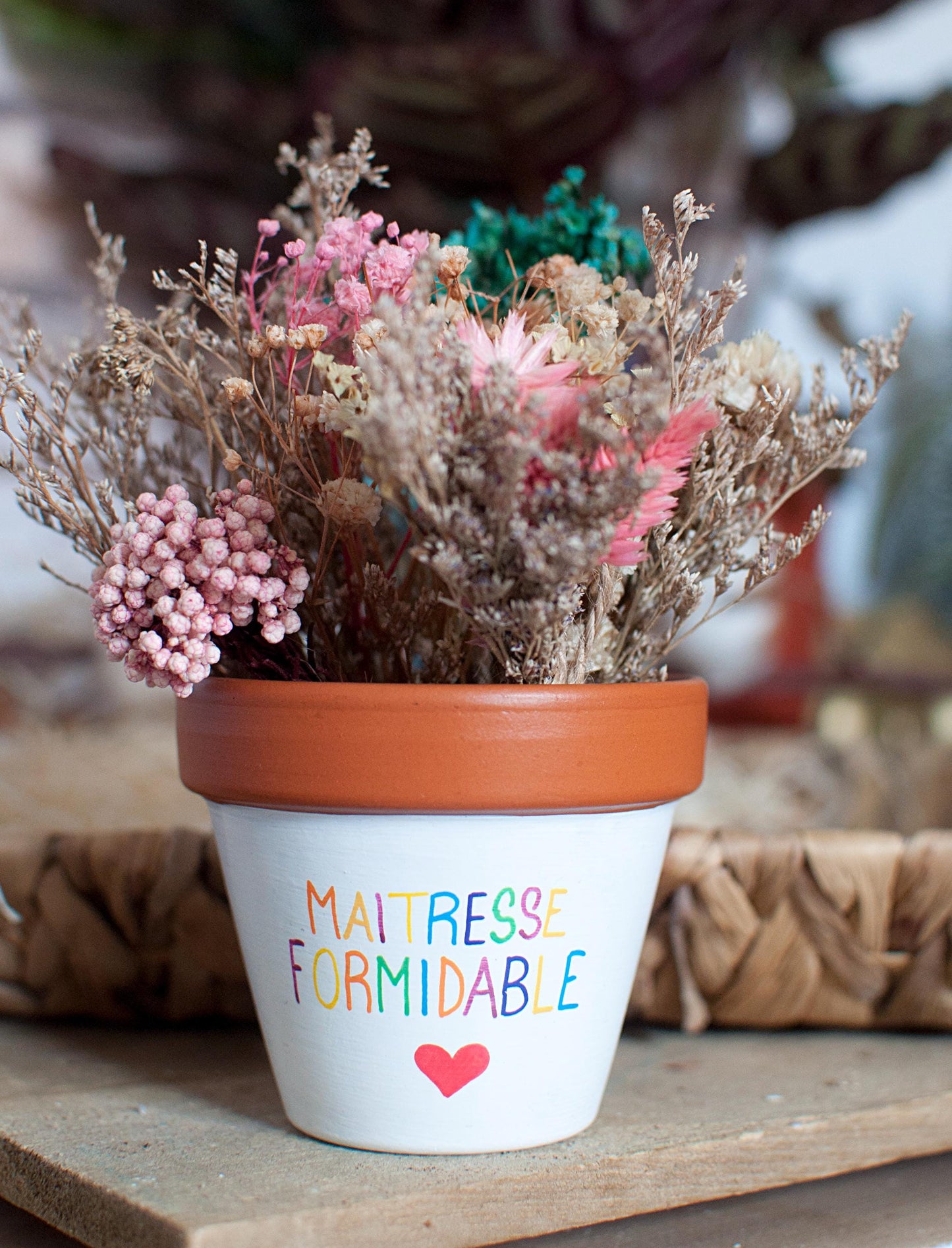 Cache pot / Pot en terre cuite personnalisé pour la  fin d’année scolaire : Maitresse Formidable - Version bicolore [ Cadeau Maitresse ]