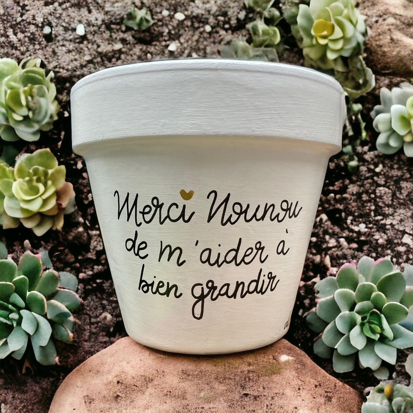 Cache pot /Pot en terre cuite personnalisé : Merci nounou de m’aider à bien grandir [Cadeau nounou / Cadeau fin d'année scolaire]