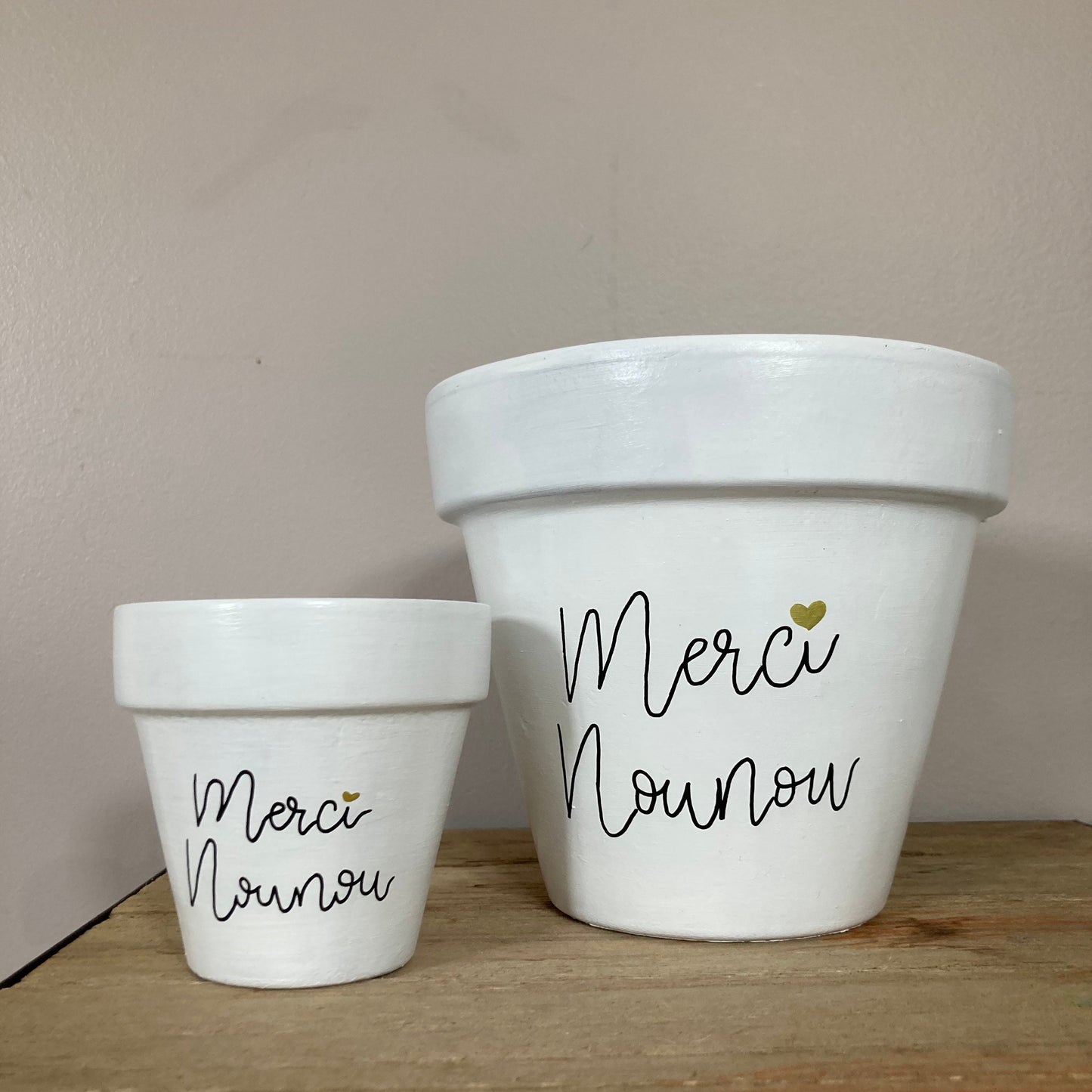 Cache pot / Pot en terre cuite personnalisé : Merci nounou / Super nounou / Nounou en or [cadeau nounou / cadeau nounou personnalisé]