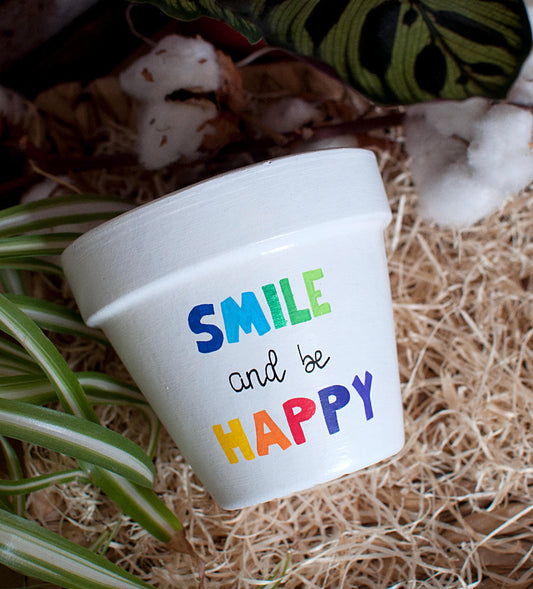 Cache pot / pot de fleurs personnalisé : "Smile and be happy"