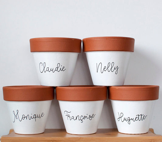 Cache pot /Pot de fleurs en terre cuite personnalisé :  prénom/texte
